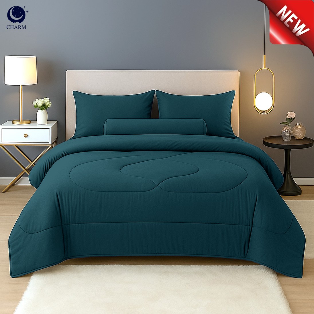 CHARM ชุดผ้าปูที่นอนพร้อมนวม 6 ฟุต 6 ชิ้น – สี EMERALD GREEN คอลเลคชั่น CLASSIC_1